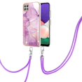 thumbnail image 1 of Allytech Galaxy A22 5G Case [Not for 4G Phone], Luxury Marble Pattern TPU Rubber Slim Fit Anti-scratch Shock-absorbing Back Cover with Shoulder Strap Case for Samsung Galaxy A22 5G, Lightpurple, 1 of 4