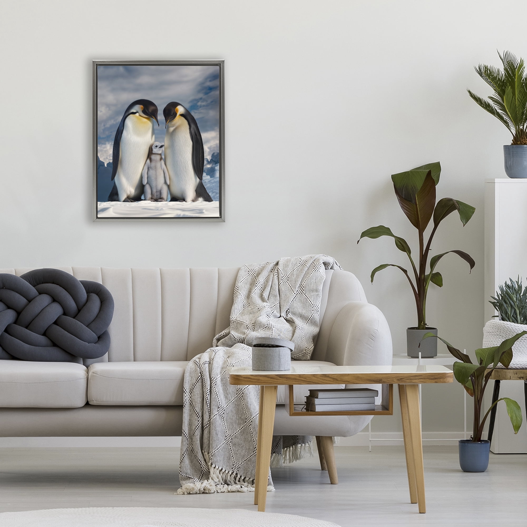 Stupell Industries Penguins In The Wild Gray Framed Floater Canvas Wall Art, design by Scott Stulberg