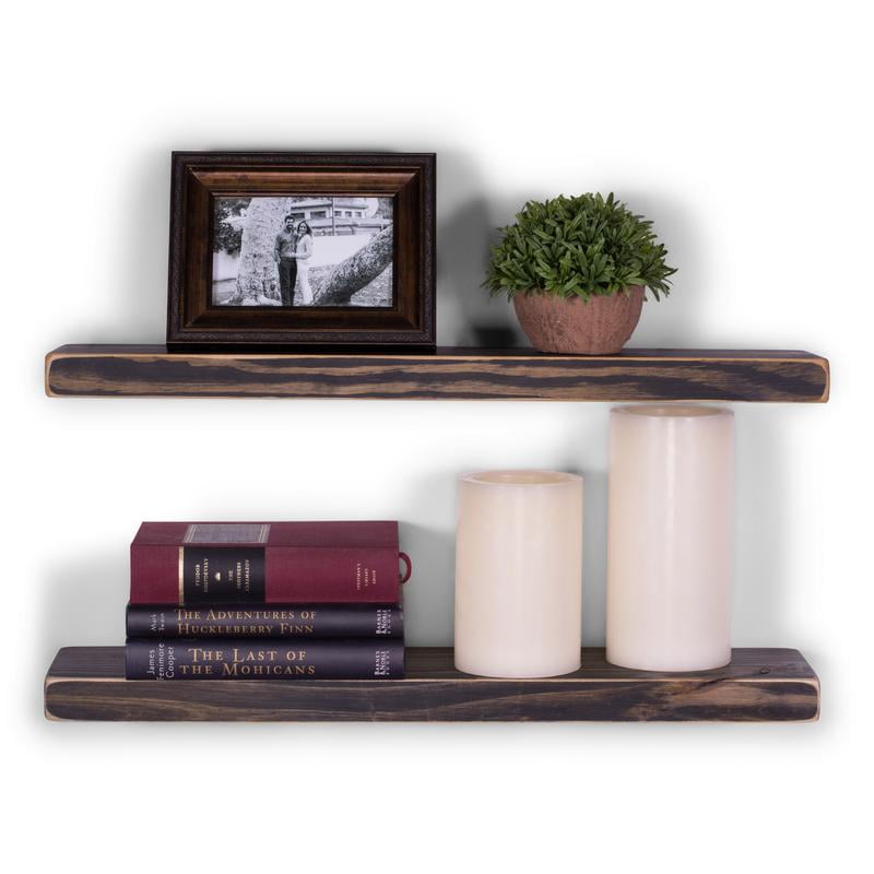 5.25" Deep Weathered Pine Floating Shelves 24" (Set of 2) (Midnight)