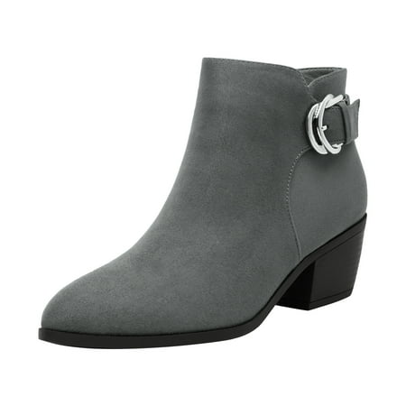 

Dream Pairs Women Fashion Chunky Low Heel Boots Almond Toe Side Zipper Ankle Boots DAB214 GREY/SUEDE Size 9