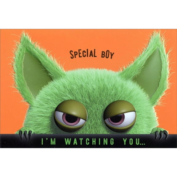 Pictura Green Monster with Big Ears : I'm Watching You Juvenile Halloween Card for Special Boy