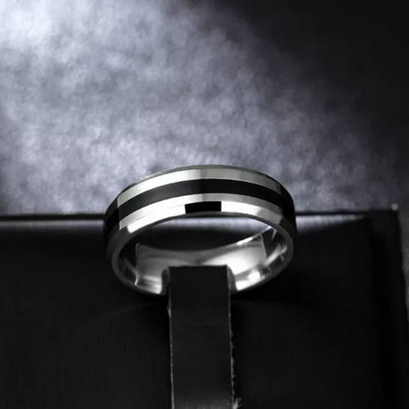 6mm Black/White Band Men Womens 316L Stainless Steel Wedding Ring Sz 6-13