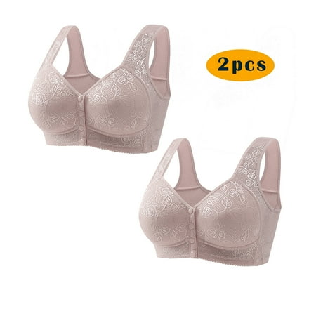 Crunowin Women s 2Pc Plus Size Wireless Bra  Solid Color Non-Steel Ring Gathering Casual Comfort Bras for Women Purple 2XL