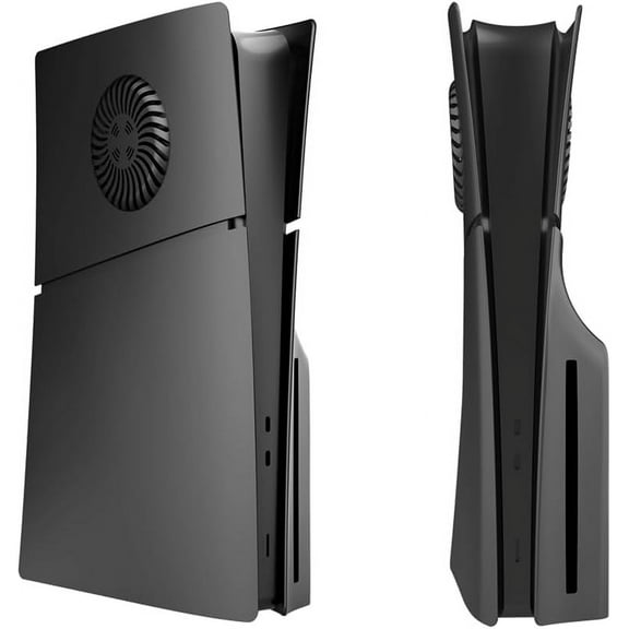 for PS5 Slim Console Faceplate Cover, Custom Replacement Skin Case ABS Cover Plates Side Shell for PS5 Slim Disc Edition (Black, with Cooling Vents)
