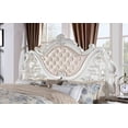 thumbnail image 5 of 1pc Traditional Cal King Size Tufted Headboard Upholstered Faux Wood Carved Details Bed Pearl White Bedroom Furniture, 5 of 8