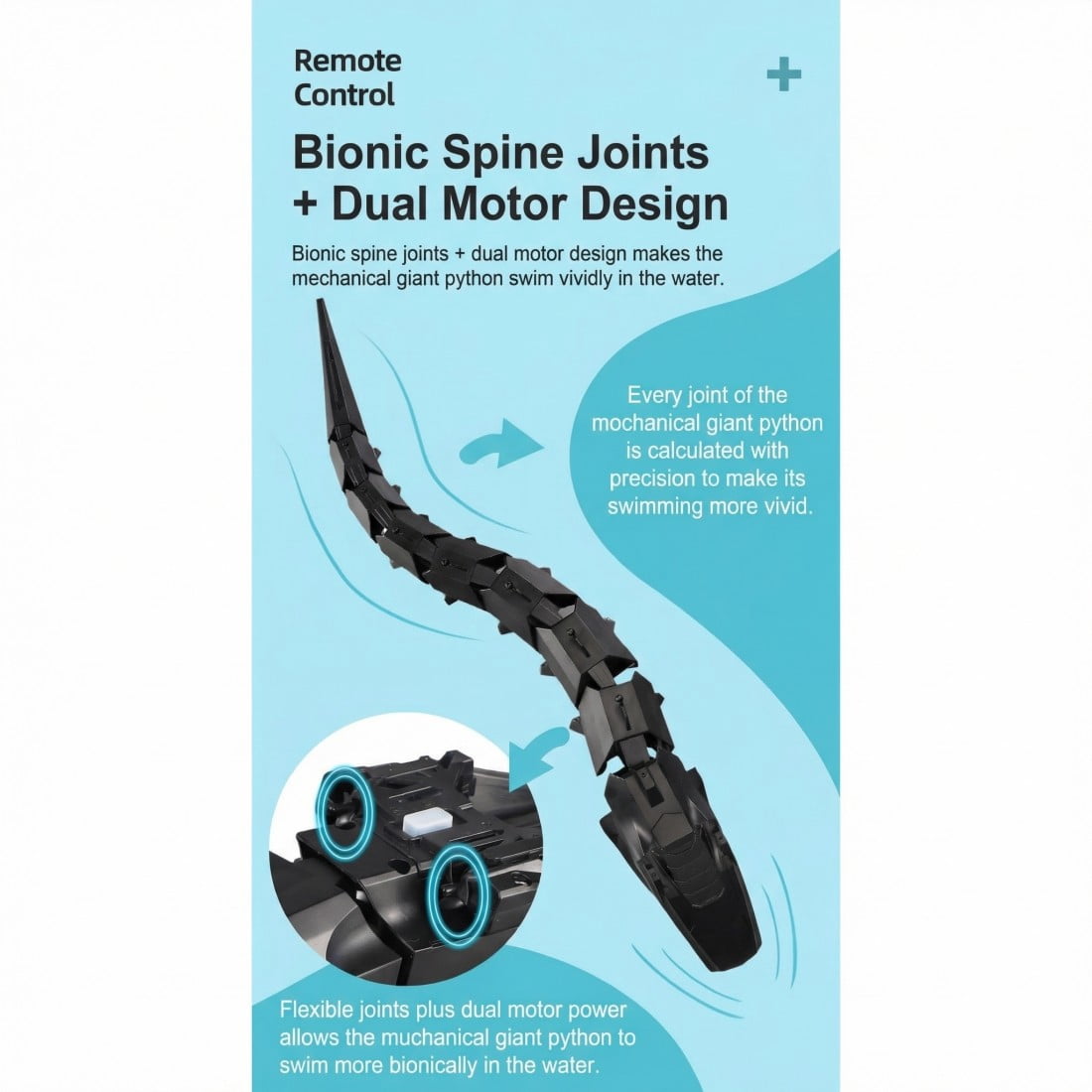 Remote Controlled Camera Mechanical Giant Python - APP & 2.4GHz RC Water Snake with Dual Speed Modes & Bionic Spine, RC Boat Fish for Swimming Pool Lake, Black