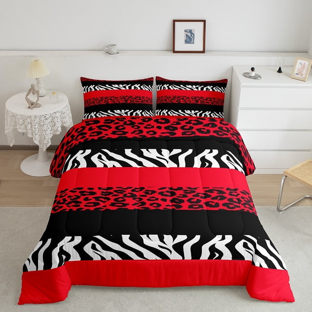 Erosebridal Cheetah Print Bedding Queen Comforter Set, Red Down Comforter, Farmhouse Animal Decor, Reversible 3pcs