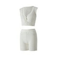 thumbnail image 3 of hirigin Women Casual Suit, Solid Color V-Neck Sleeveless Knitted Crop Tops+High Waist Short Pants, 3 of 9