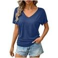 thumbnail image 2 of FRSASU Womens Summer T-Shirts Short Sleeve V Neck Dolman Tops with Side Shirring Loose Fit Shirts Spring Fashion Blue, 2 of 9