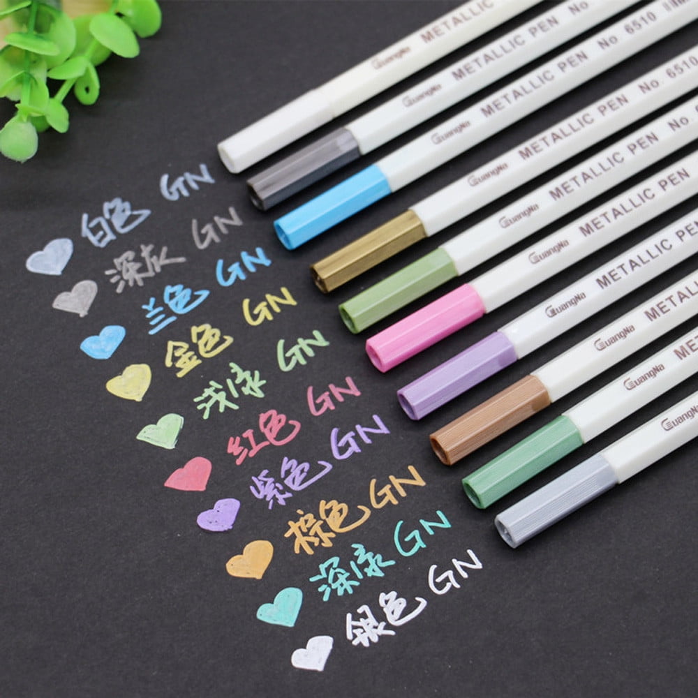 10x Colors Metallic Pencil Set Marker Album Dauber Sketch Water Marker Brush Pen 