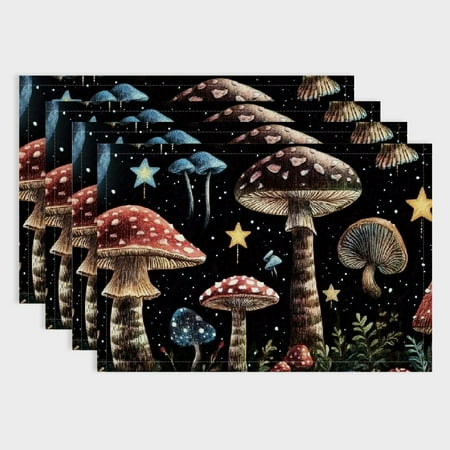 

Shiartex 4pcs Mushrooms Stars Heart Table Linen Placemats for Dining Birthday Parties Christmas Restaurants Buffets - Home Decoration 18x12in