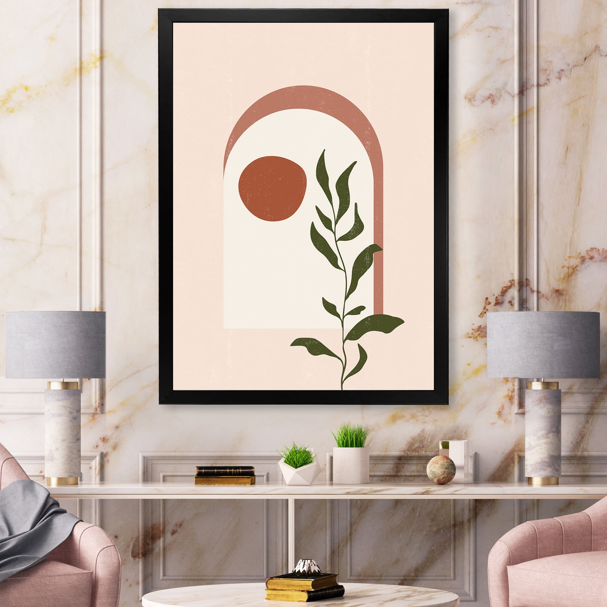 Designart 'Abstract Geometrical Leaf With Moon III' Modern Framed Art Print