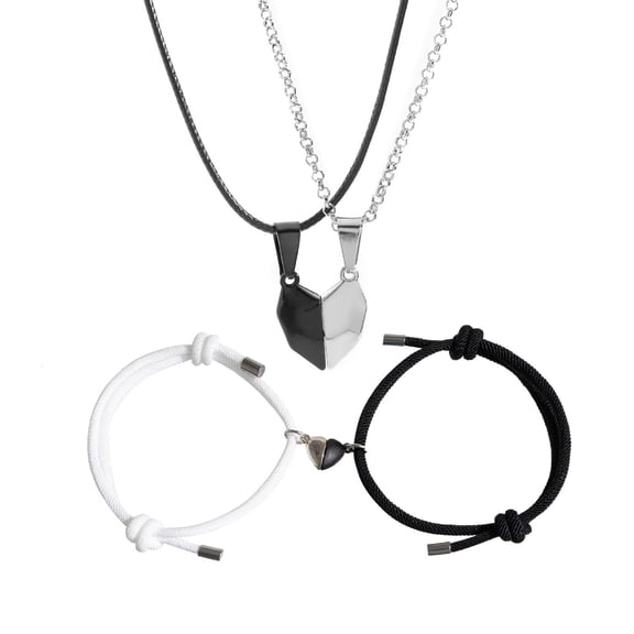 LICEWO 4 Pcs/set Magnetic Couple Bracelets, Matching Neckalces Wrist Chain Women Men Pendant Charm Jewelry Valentine's Gift for Him Her