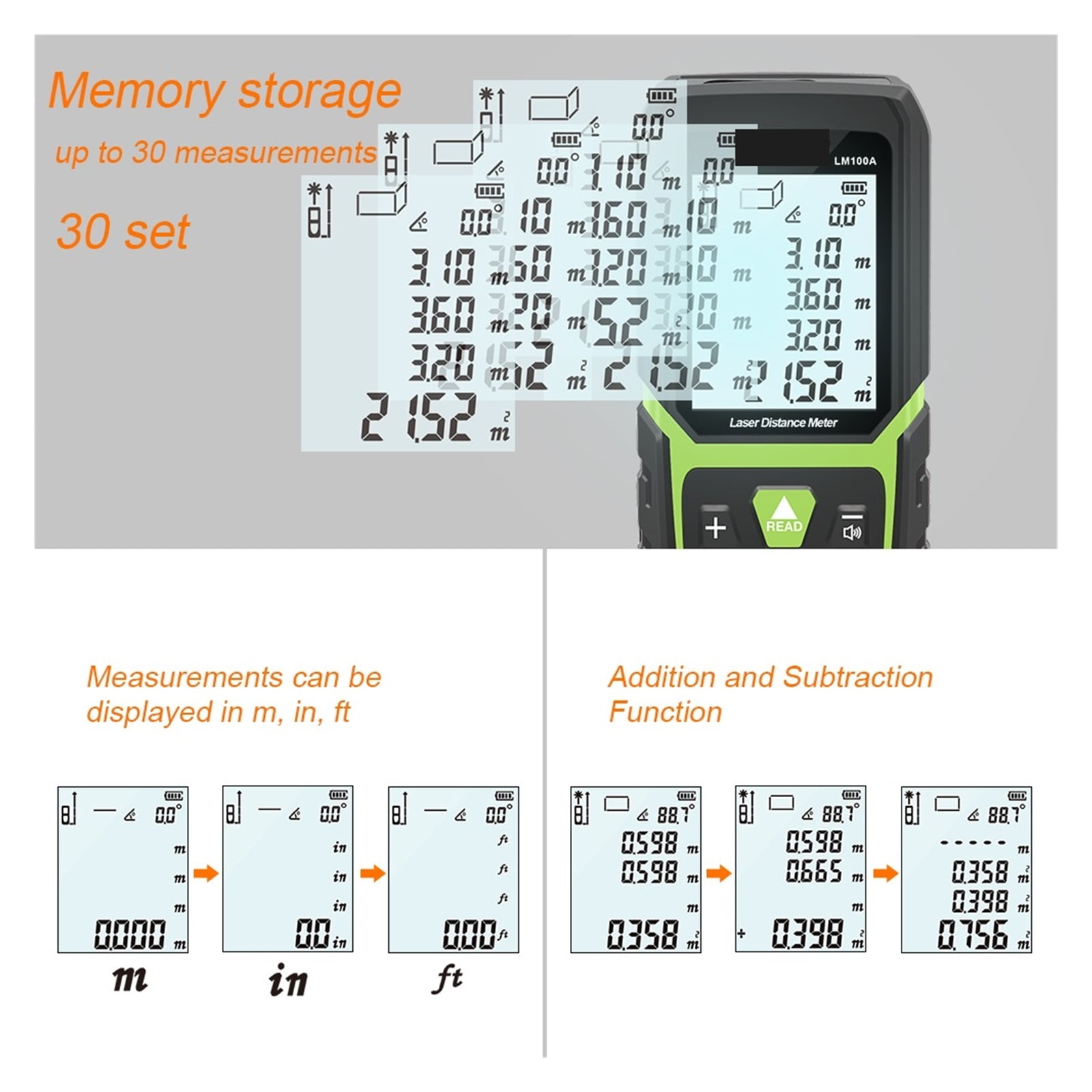 Ranfinder Distance Meter 50M 100M 120M Tape Ran Finder Build Measure Device Ruler Test Tool
