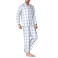 thumbnail image 2 of Salouo Blue Checkboard Print Button-Front Long Sleeve Pajama Set for Men, Soft 2Pjs Men's Long Sleeve Sleepwear-Medium, 2 of 7