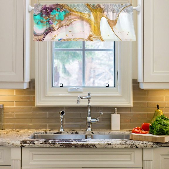 marbling Curtain Valance 54x18in Treatment Decor Blackout Rod Pocket for Windows Living Room Kitchen