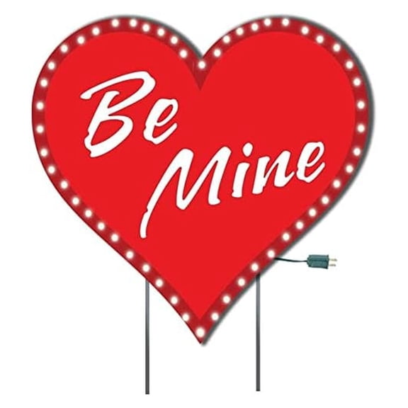 Valentine's Day Yard Sign - Lighted Be Mine Heart - 44x44 Inch - Waterproof Lawn Decor with Stakes & 50 Lights