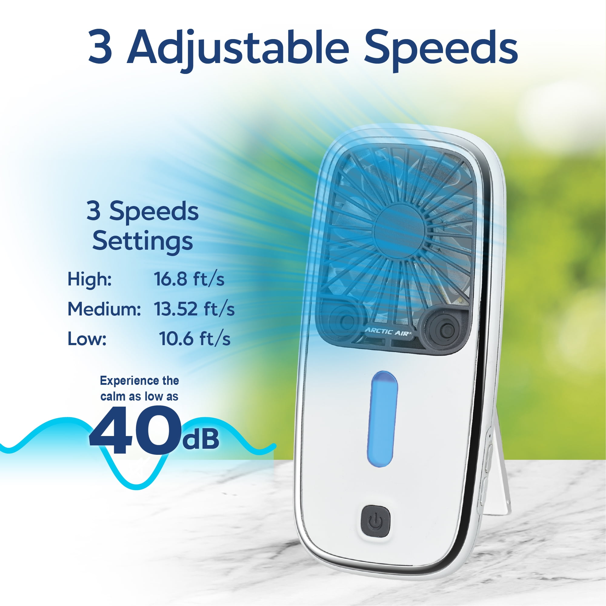 Arctic Air® Pocket Hand Fan, Portable Air Cooler, Dual Cooling Jets, Rechargeable, 3 Speeds