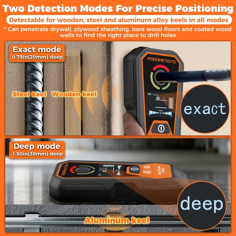 POROMETISTO DSF02 6-in-1 Stud Finders, Wire Family Finder with Light and Line Guidance, Type-C Charging, for AC Wiring, Wood, Metal, and Pipes, with Precision/Depth Mode