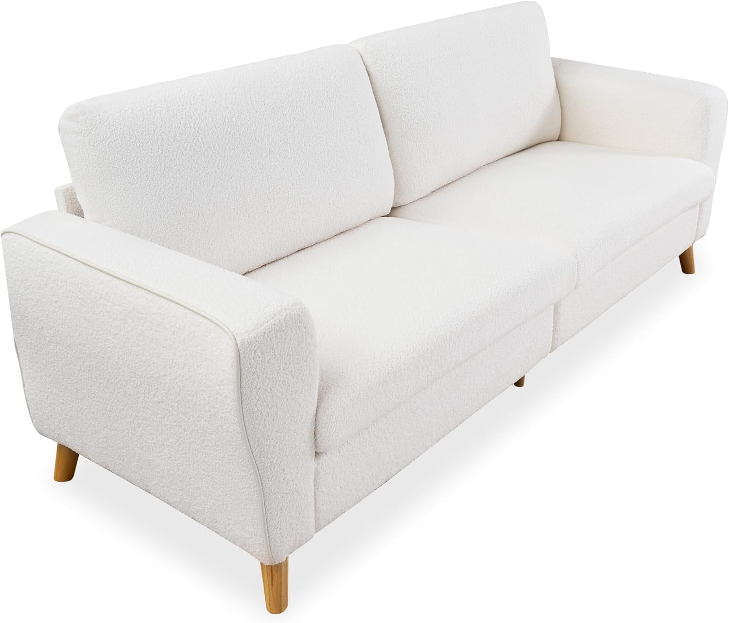Garvee 84-Inch Bouclé Sofa Couch with Streamlined Armrests and Wood Feet, Modern 3-Seater Loveseat Sofa for Living Room, White
