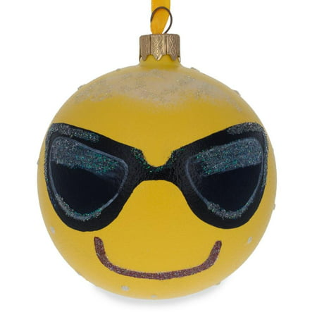 Cool Sunglasses Emoji Glass Ball Christmas Ornament 3.25 Inches