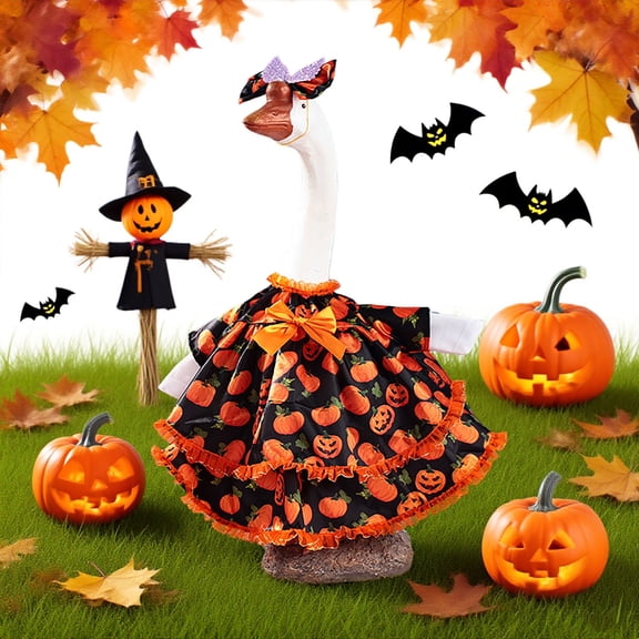 Sruoe Halloween Porch Goose Outfits, 23 Inch Porch Goose Clothes, Goose Clothes Dress, Duck Sculpture Clothes for Lawn Statue Cement Statue Yard Patio Party Decoration