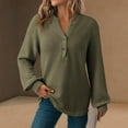 thumbnail image 2 of NMMUED Waffle Knit Tops for Women, Womens Shirts Dressy Casual, Long Sleeve Blouses for Women, Plain T Shirts for Women, Fall Outfits for Women, Green S, 2 of 9