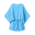 thumbnail image 5 of Cutuoiiu Women's Loose Fit Solid Color Cotton Linen Two Piece Set with V-Neck Batwing Top and Pocket Shorts for Summer Casual Wear Gifts, 5 of 8