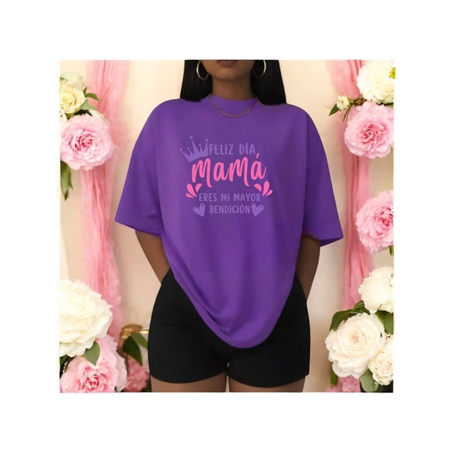 Playera Blusa Mujer De Feliz Día Mamá Eres Mi Mayor Bendición Regalo Día de las Madres Moda Casual Color Morado Talla Mediana Marca Emil SaEs