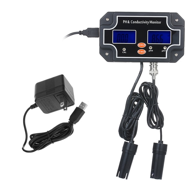 Probador digital Irfora Probador de calidad del agua 2 en 1 Medidor de pH / CE Probador de doble pantalla a prueba de agua Negro Enchufe de EE. UU. PH / EC-2681 Irfora Probador digital