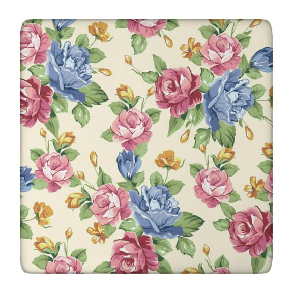 Square Tablecloth with Elastic Edges 36 * 36 Inch Pioneer Waterproof Rose Floral Print Table Cover Washable Indoor and Outdoor for Party Kitchen Dinner Banquet Patio Picnic