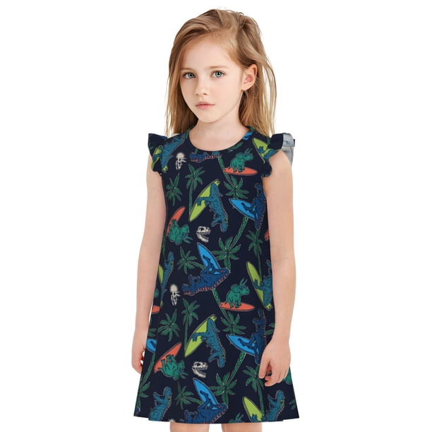 Balery Dinosaur Camisón de princesa para niñas, pijama de algodón con mangas abullonadas, suave y bonito.-Small