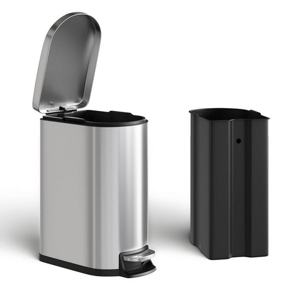 Garvee 50 L Metal Kitchen Trash Can with Soft Close Lid, Slim Rustproof, Inner Bucket, Silver