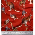 thumbnail image 1 of Soimoi Red Poly Georgette Fabric Kangaroo & Giraffe Animal Print Fabric by Yard 52 Inch Wide, 1 of 3