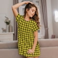 thumbnail image 3 of Logiee Yellow Checkered Plaid Print Nightgowns for Women,Soft Short-Sleeved Lightweight Sleepwear, Loose Sleepshirts, 3 of 6