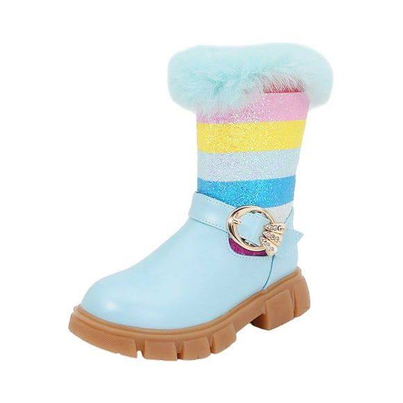 nsendm Girls Shoes Little Kid Kids Boots Neoprene Children Boots Girls High Boots Autumn Winter Rainbow Fleece Fashion Cute Snowboard Boots Kids (Blue, 12.5 Little Child)