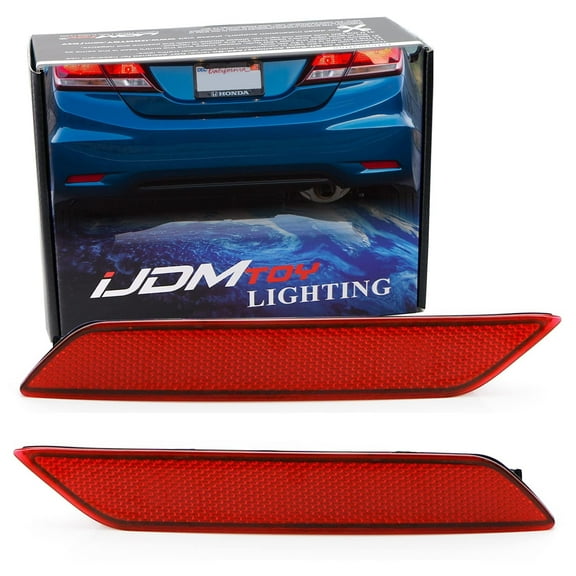 Red Lens Rear Bumper Reflector Lenses For 2013-2015 Honda Civic Sedan 9th Gen, OE-Spec LH RH Assembly