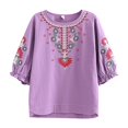 thumbnail image 5 of DHFJKG Boho Tops For Women Floral Embroidered T Shirt Half Sleeve Crew Neck Lightweight Loose Fit Casual Tee Beach Versatile Top, 5 of 5