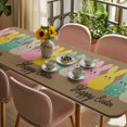 thumbnail image 3 of Easter Table Cloths for 8 Foot Rectangle Tables, Colorful Bunny Spring Cartoon Cute Rabbits Brown Patio Waterproof Elastic Fitted Tablecloths, Washable Rectangular Table Cover for Camping, 3 of 8