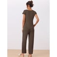 thumbnail image 3 of DARING DIVA Women's Short Sleeve Pajama Set Loungewear Long Pants Sweatsuit L Brown, 3 of 7