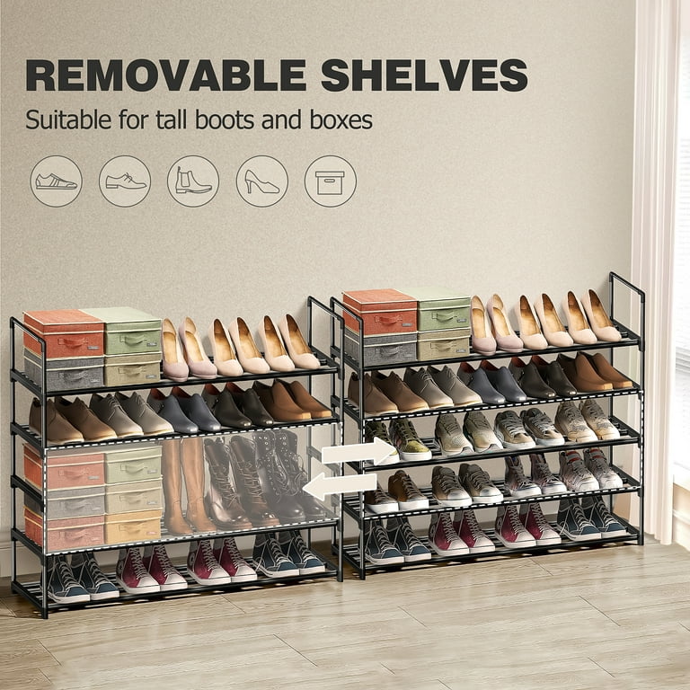 KEETDY 4-Tier Long Shoe Rack for Closet, Wide Shoe Organizer for Closet  Floor Storage, Stackable Shoe Rack for Entryway Metal Shoe Shelf for 30  Pairs