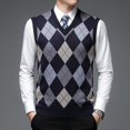 thumbnail image 3 of Suéter sin mangas con cuello en V para otoño e invierno para hombre con chaleco de lana Suéter sin mangas para papás de mediana edad y mayores Suéter cálido Chaleco de moda, 3 of 5