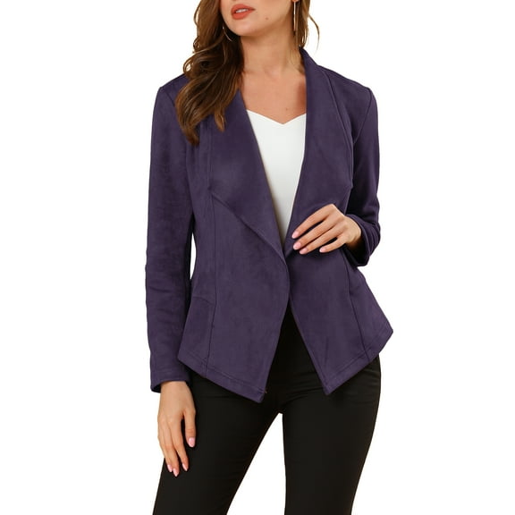 INSPIRE CHIC Women's Faux Suede Drape Blazer Collar Long Sleeves Open Front Jacket XS Purple