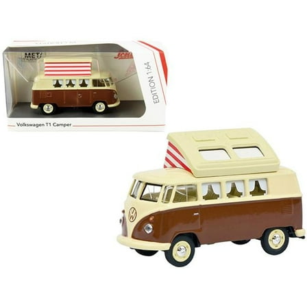 Schuco 452026600 2.75 in. Bus with Pop-Top Roof Brown & Cream 1 by 64 Diecast Model Car for Volkswagen T1 Camper