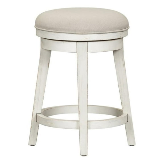 Pemberly Row Contemporary Solid Wood Console Swivel Stool in Flea Market White