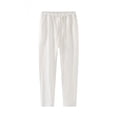 thumbnail image 1 of Pantalones de lino para hombre, pantalones largos casuales, pantalones de playa para yoga, holgados y livianos, con cordón, 1 of 6