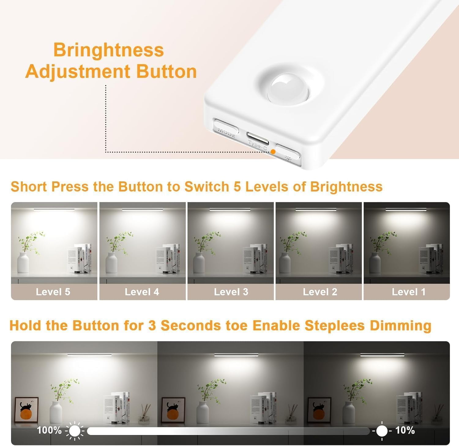 Under Cabinet Lighting, 2 Pack Motion Sensor Light Indoor, Rechargeable Closet Lights Battery Operated, LED Lights for Bedroom, Wireless Dimmable Cabinet Lights
