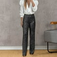 thumbnail image 2 of Women's Party Sequin Pants High Waist Slim Stretch Flare Leg Solid Club Shiny Trousers, 2 of 5