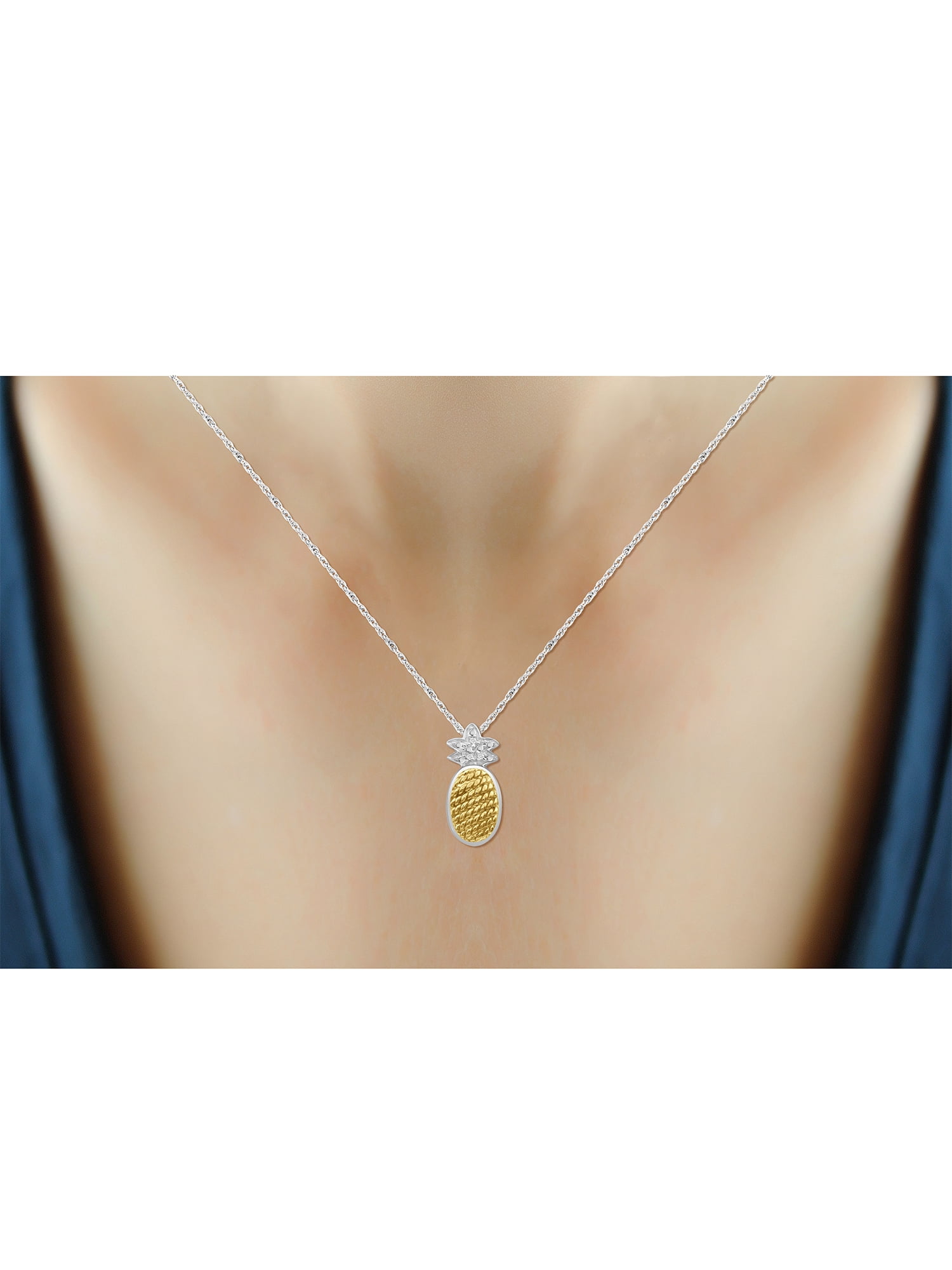 JewelersClub Silver Chain Necklace for Women–Two Tone Sterling Silver Pineapple Necklace with Sparkling Genuine Accent White Diamonds – Chic, Stunning Silver Statement Necklace Gifts by JewelersClub