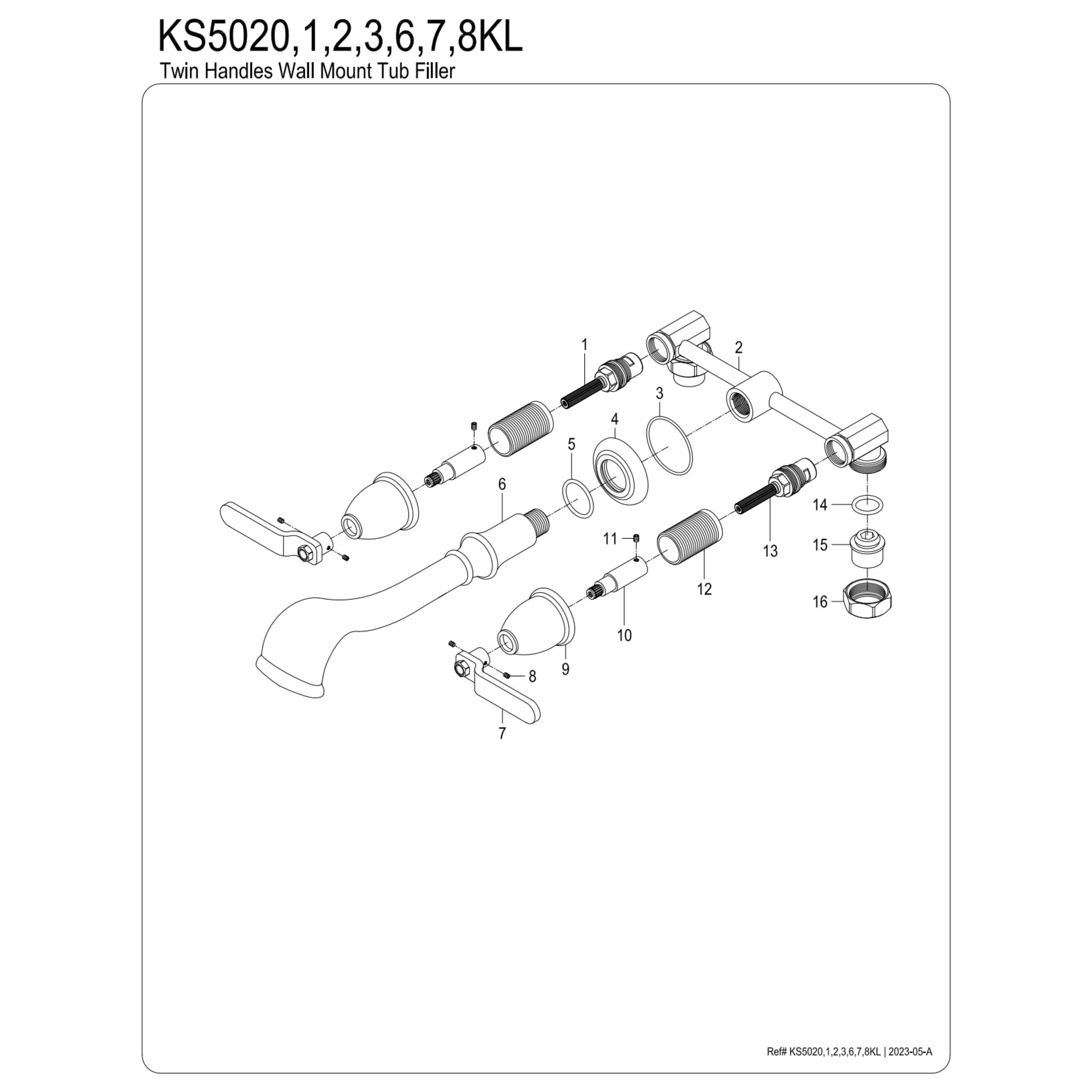 Kingston Brass KS5028KL Hallerbos Two-Handle Wall Mount Roman Tub Faucet, Brushed Nickel